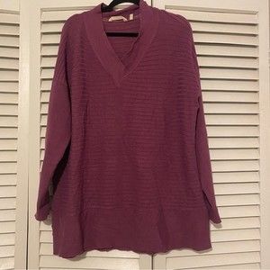 Soft Surroundings XL Viscose Blend Ribbed V Neck Purple Sweater